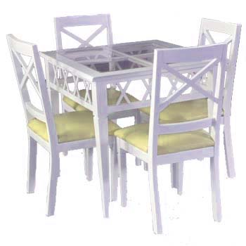 Juego de comedor de madera - 4 sillas y mesa con losas de gres cerámico (amarillo)